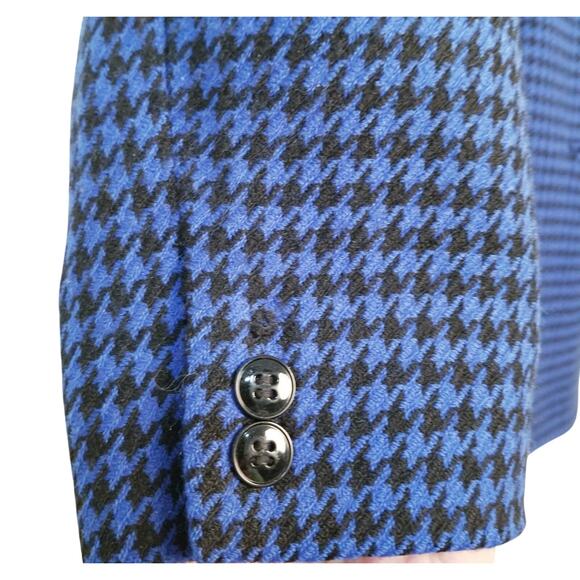 VTG-JH Collectibles Women's Blue/Black Houndstooth Long Sleeve Wool Blazer Sz 12 - Picture 8 of 12